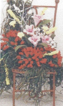 Dollhouse Miniature Iron Chair/Flowers